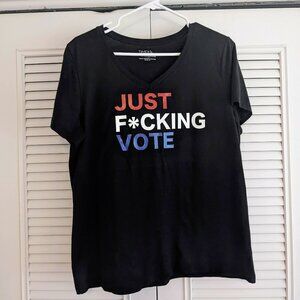 Handmade Just F*cking Vote Women's V Neck Black T-Shirt
